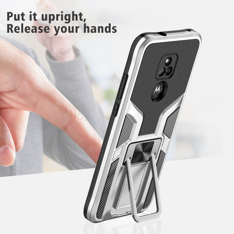 For Motorola Moto G Play 2021 Armor 2 in 1 PC + TPU Magnetic Shockproof Case with Foldable Holder