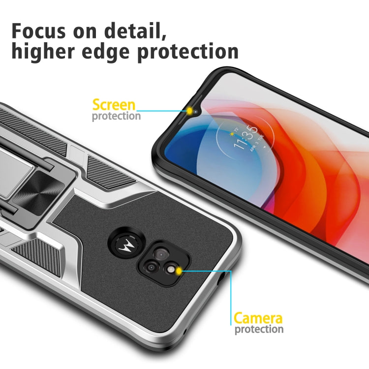 For Motorola Moto G Play 2021 Armor 2 in 1 PC + TPU Magnetic Shockproof Case with Foldable Holder