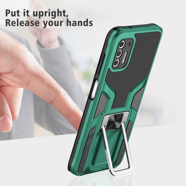 For Motorola Moto G Stylus 2021 Armor 2 in 1 PC + TPU Magnetic Shockproof Case with Foldable Holder