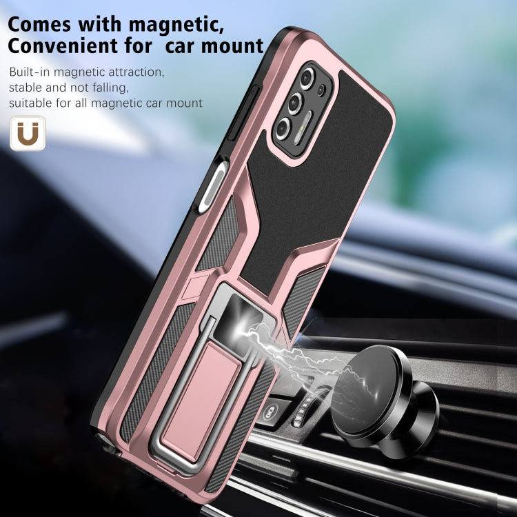 For Motorola Moto G Stylus 2021 Armor 2 in 1 PC + TPU Magnetic Shockproof Case with Foldable Holder