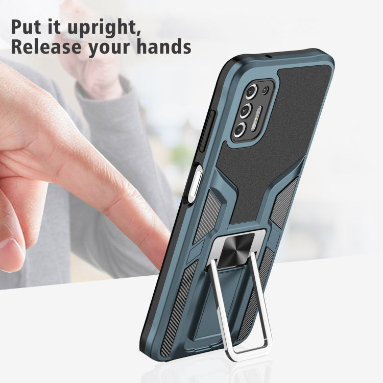 For Motorola Moto G Stylus 2021 Armor 2 in 1 PC + TPU Magnetic Shockproof Case with Foldable Holder