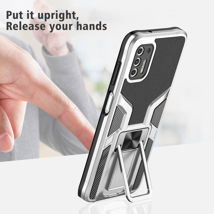 For Motorola Moto G Stylus 2021 Armor 2 in 1 PC + TPU Magnetic Shockproof Case with Foldable Holder