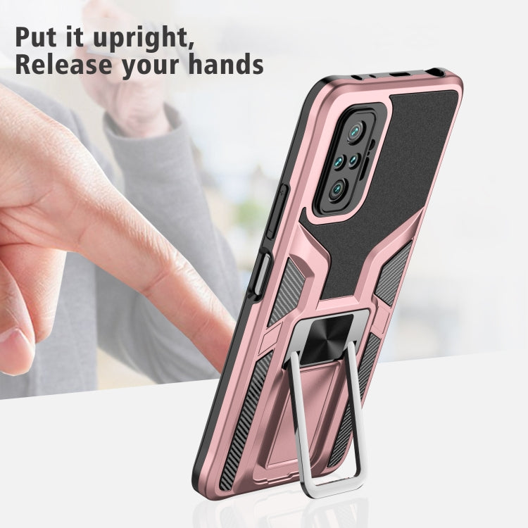 For Xiaomi Redmi Note 10 Pro Armor 2 in 1 PC + TPU Magnetic Shockproof Case with Foldable Holder