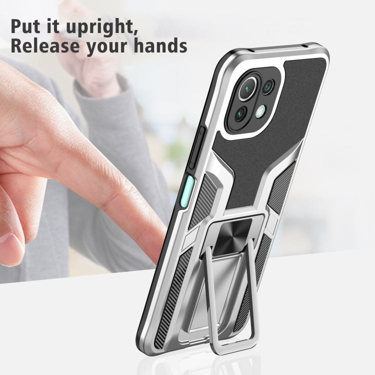 For Xiaomi Mi 11 Lite Armor 2 in 1 PC + TPU Magnetic Shockproof Case with Foldable Holder