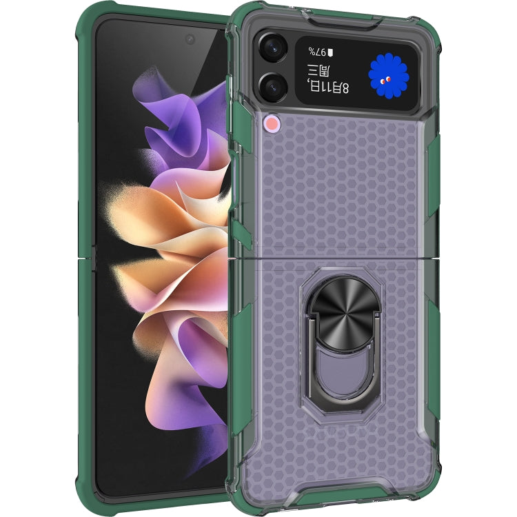For Samsung Galaxy Z Flip3 5G Honeycomb PC + TPU Shockproof Case with Ring Holder