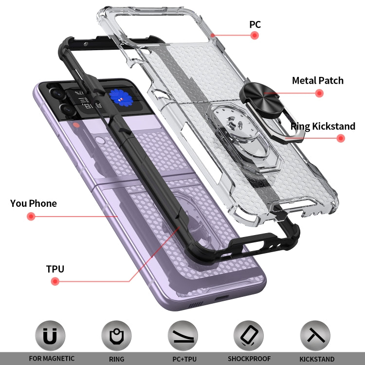 For Samsung Galaxy Z Flip3 5G Honeycomb PC + TPU Shockproof Case with Ring Holder