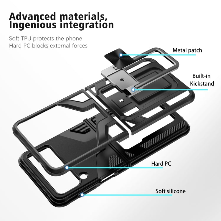 For Samsung Galaxy Z Flip3 5G Armor 2 in 1 PC + TPU Magnetic Shockproof Case with Foldable Holder