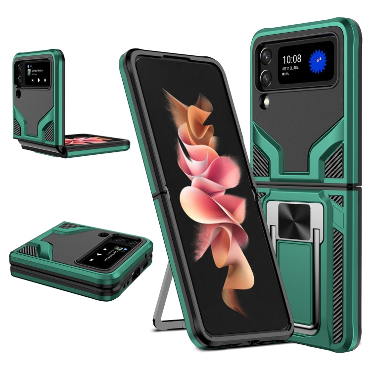 For Samsung Galaxy Z Flip3 5G Armor 2 in 1 PC + TPU Magnetic Shockproof Case with Foldable Holder