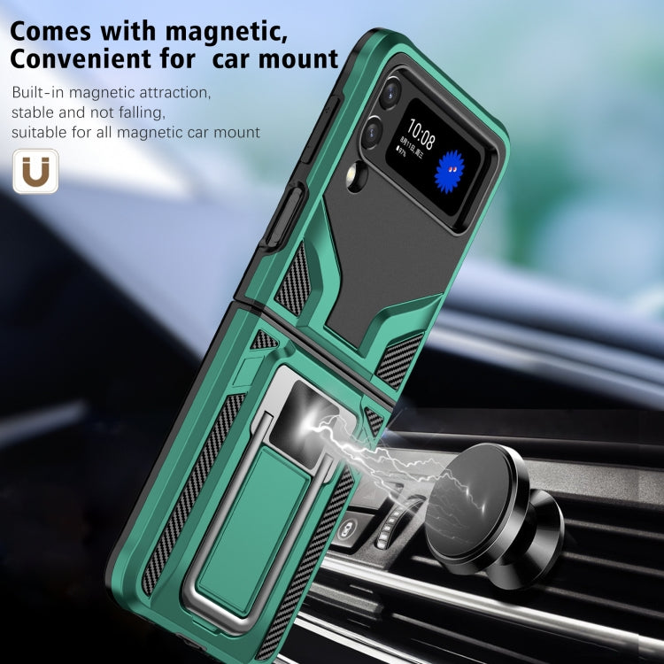 For Samsung Galaxy Z Flip3 5G Armor 2 in 1 PC + TPU Magnetic Shockproof Case with Foldable Holder
