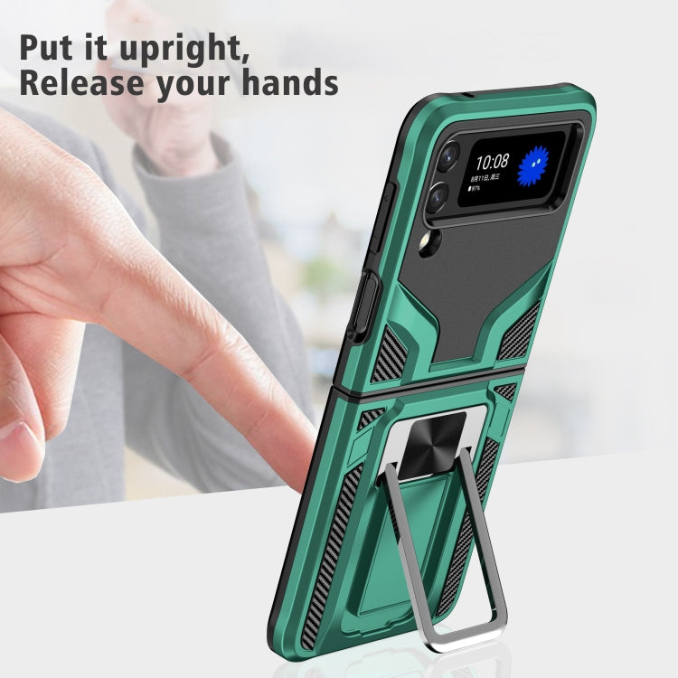 For Samsung Galaxy Z Flip3 5G Armor 2 in 1 PC + TPU Magnetic Shockproof Case with Foldable Holder