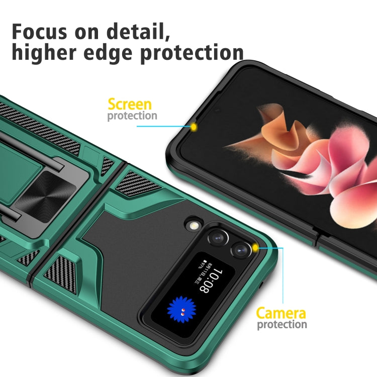 For Samsung Galaxy Z Flip3 5G Armor 2 in 1 PC + TPU Magnetic Shockproof Case with Foldable Holder