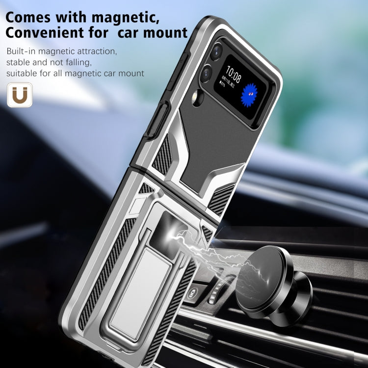 For Samsung Galaxy Z Flip3 5G Armor 2 in 1 PC + TPU Magnetic Shockproof Case with Foldable Holder