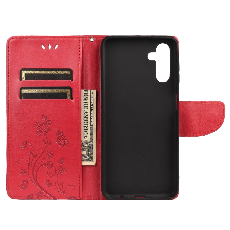 For Samsung Galaxy A13 5G Butterfly Flower Pattern Horizontal Flip Leather Phone Case with Card Slot & Holder