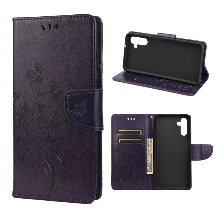 For Samsung Galaxy A13 5G Butterfly Flower Pattern Horizontal Flip Leather Phone Case with Card Slot & Holder