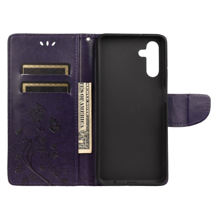 For Samsung Galaxy A13 5G Butterfly Flower Pattern Horizontal Flip Leather Phone Case with Card Slot & Holder