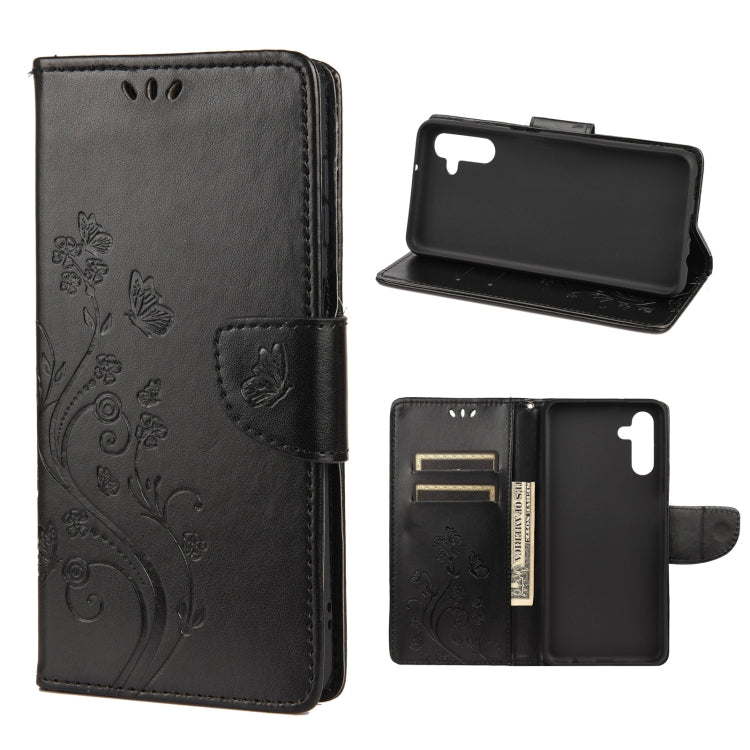 For Samsung Galaxy A13 5G Butterfly Flower Pattern Horizontal Flip Leather Phone Case with Card Slot & Holder