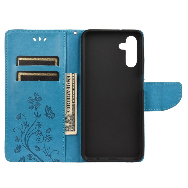 For Samsung Galaxy A13 5G Butterfly Flower Pattern Horizontal Flip Leather Phone Case with Card Slot & Holder