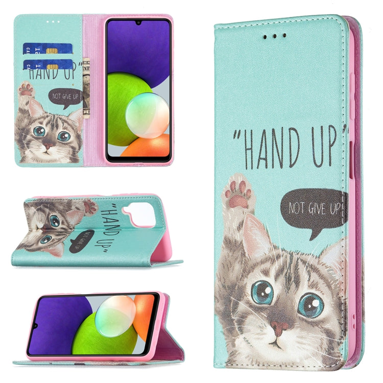 For Samsung Galaxy A22 4G Colored Drawing Pattern Invisible Magnetic Horizontal Flip Leather Phone Case with Holder & Card Slots & Wallet
