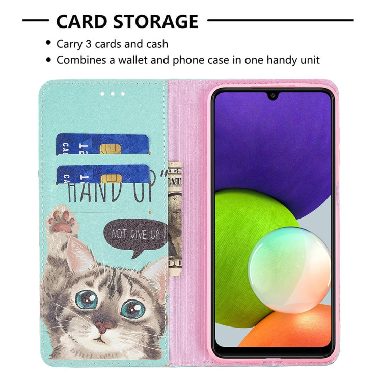 For Samsung Galaxy A22 4G Colored Drawing Pattern Invisible Magnetic Horizontal Flip Leather Phone Case with Holder & Card Slots & Wallet