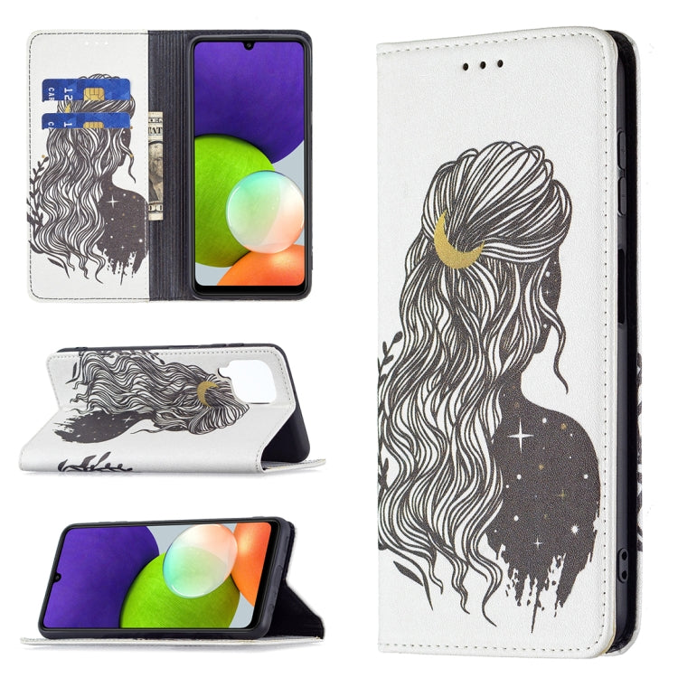 For Samsung Galaxy A22 4G Colored Drawing Pattern Invisible Magnetic Horizontal Flip Leather Phone Case with Holder & Card Slots & Wallet