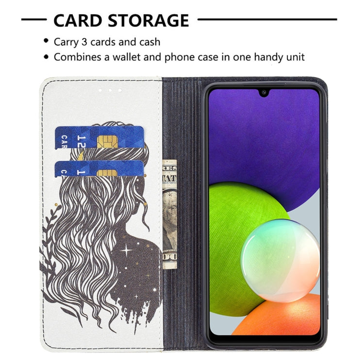 For Samsung Galaxy A22 4G Colored Drawing Pattern Invisible Magnetic Horizontal Flip Leather Phone Case with Holder & Card Slots & Wallet