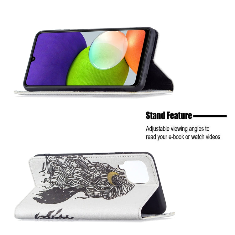 For Samsung Galaxy A22 4G Colored Drawing Pattern Invisible Magnetic Horizontal Flip Leather Phone Case with Holder & Card Slots & Wallet