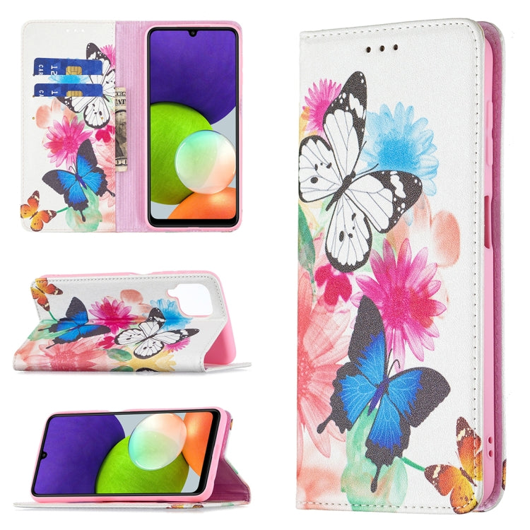For Samsung Galaxy A22 4G Colored Drawing Pattern Invisible Magnetic Horizontal Flip Leather Phone Case with Holder & Card Slots & Wallet