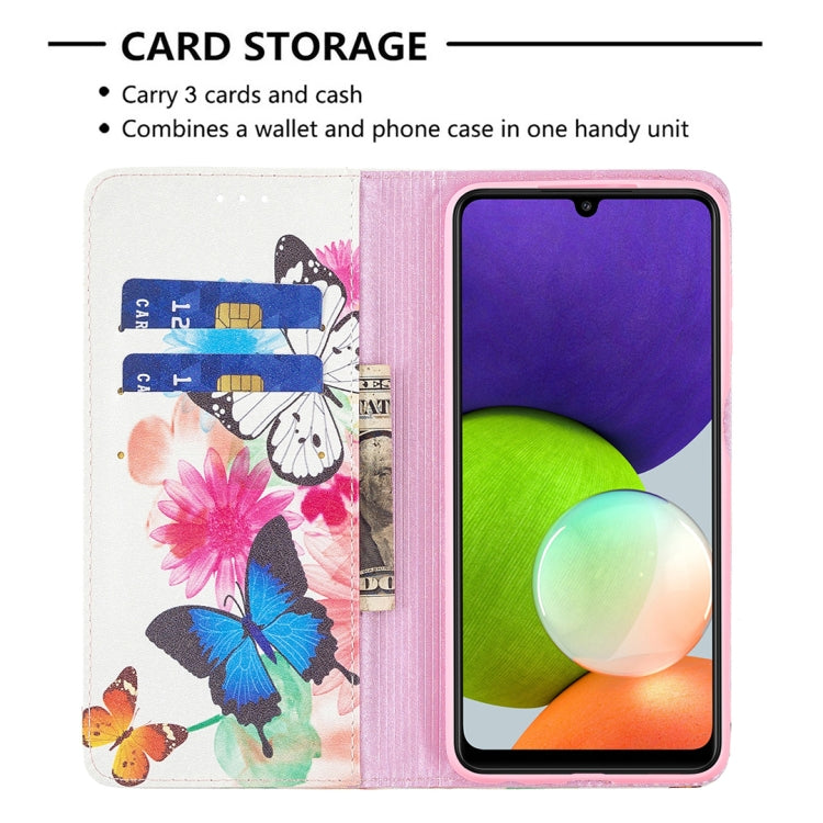 For Samsung Galaxy A22 4G Colored Drawing Pattern Invisible Magnetic Horizontal Flip Leather Phone Case with Holder & Card Slots & Wallet