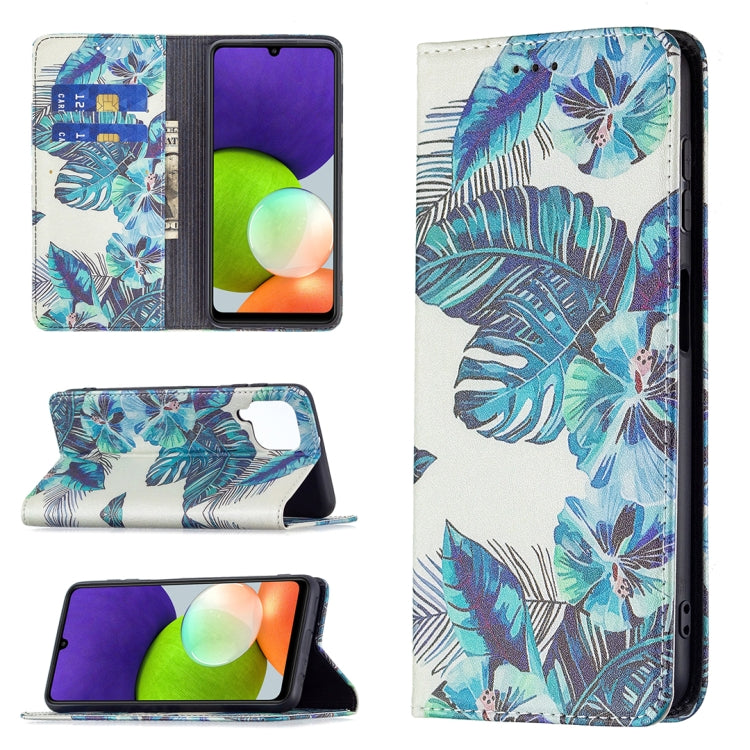 For Samsung Galaxy A22 4G Colored Drawing Pattern Invisible Magnetic Horizontal Flip Leather Phone Case with Holder & Card Slots & Wallet