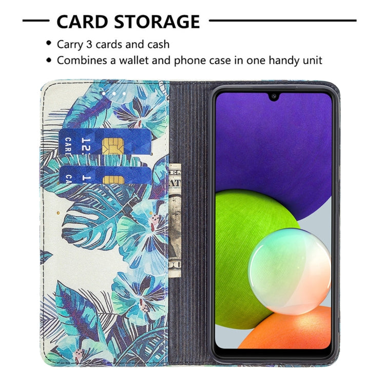 For Samsung Galaxy A22 4G Colored Drawing Pattern Invisible Magnetic Horizontal Flip Leather Phone Case with Holder & Card Slots & Wallet