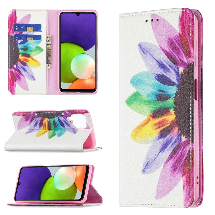 For Samsung Galaxy A22 4G Colored Drawing Pattern Invisible Magnetic Horizontal Flip Leather Phone Case with Holder & Card Slots & Wallet