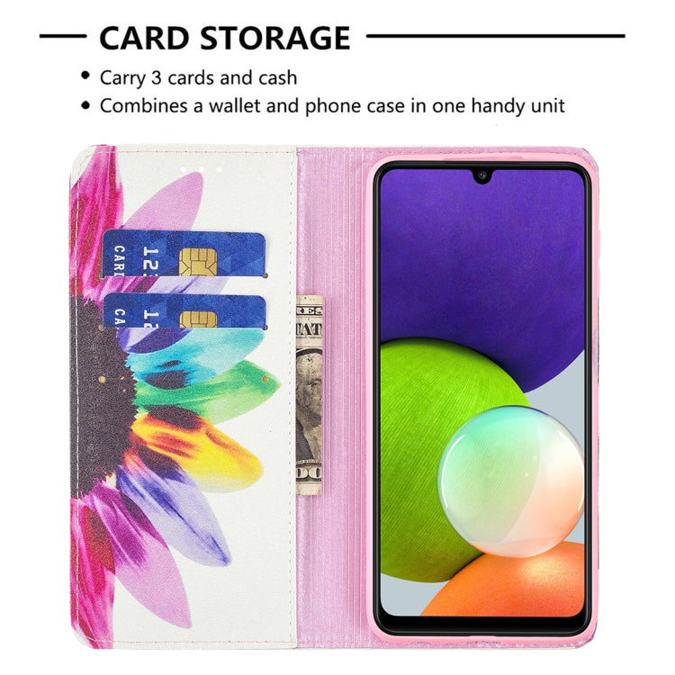 For Samsung Galaxy A22 4G Colored Drawing Pattern Invisible Magnetic Horizontal Flip Leather Phone Case with Holder & Card Slots & Wallet