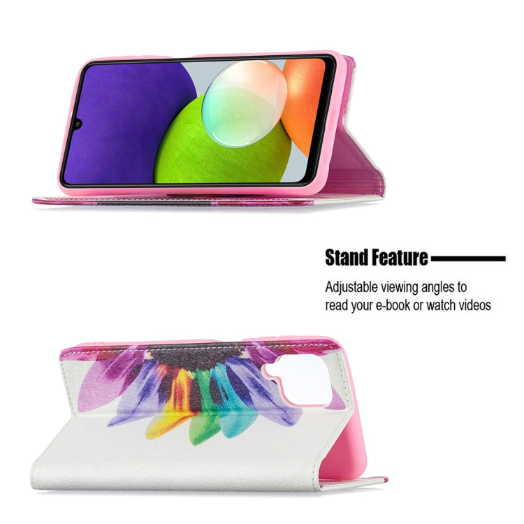For Samsung Galaxy A22 4G Colored Drawing Pattern Invisible Magnetic Horizontal Flip Leather Phone Case with Holder & Card Slots & Wallet