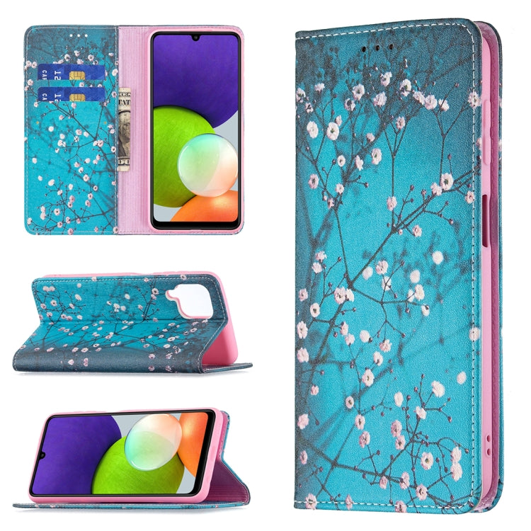 For Samsung Galaxy A22 4G Colored Drawing Pattern Invisible Magnetic Horizontal Flip Leather Phone Case with Holder & Card Slots & Wallet
