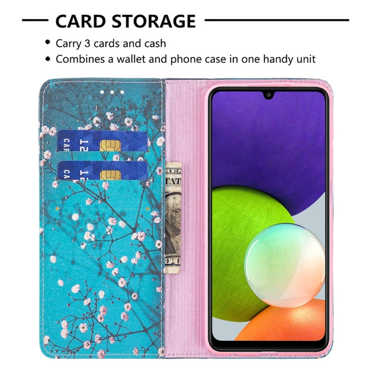 For Samsung Galaxy A22 4G Colored Drawing Pattern Invisible Magnetic Horizontal Flip Leather Phone Case with Holder & Card Slots & Wallet