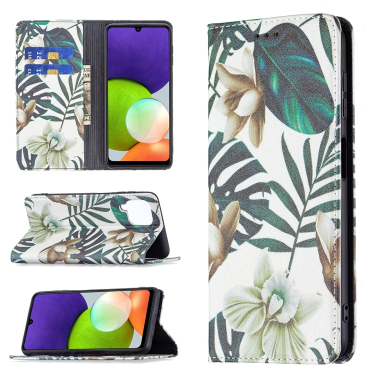 For Samsung Galaxy A22 4G Colored Drawing Pattern Invisible Magnetic Horizontal Flip Leather Phone Case with Holder & Card Slots & Wallet
