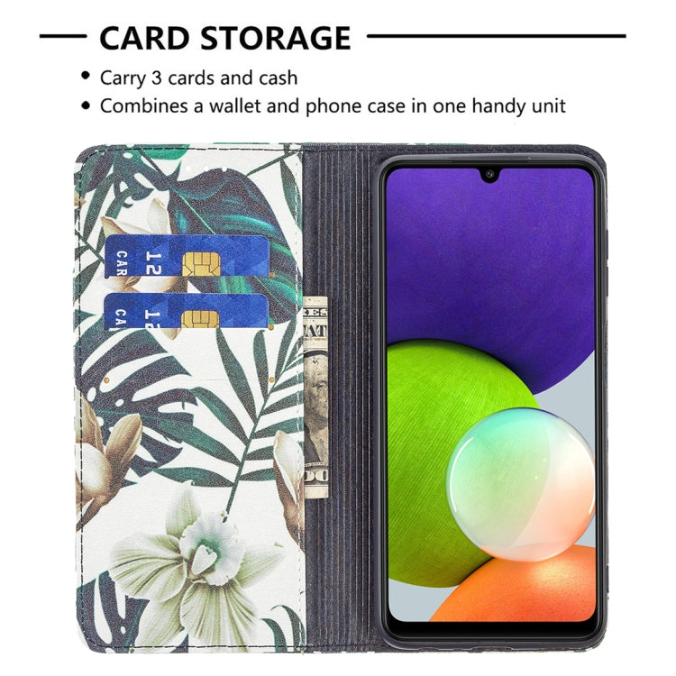 For Samsung Galaxy A22 4G Colored Drawing Pattern Invisible Magnetic Horizontal Flip Leather Phone Case with Holder & Card Slots & Wallet
