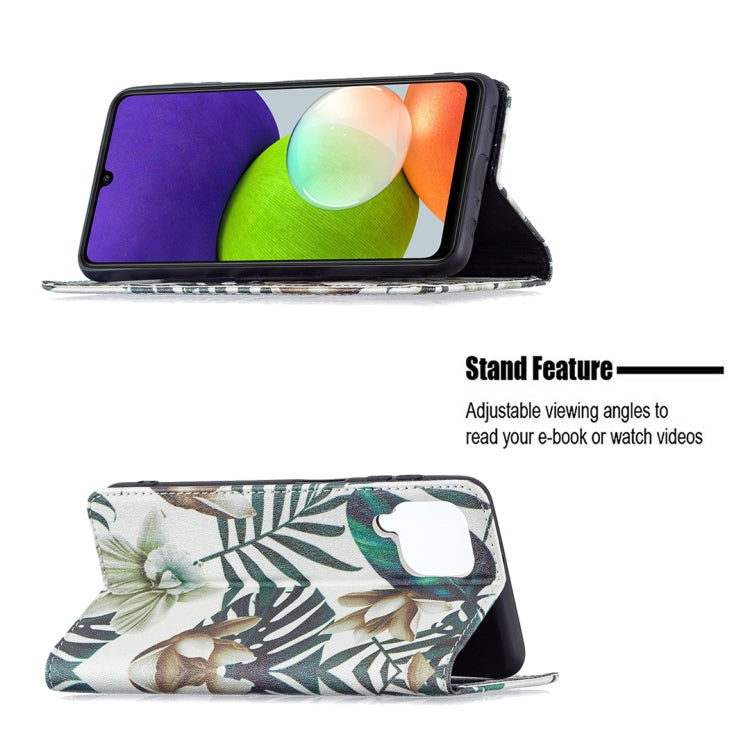 For Samsung Galaxy A22 4G Colored Drawing Pattern Invisible Magnetic Horizontal Flip Leather Phone Case with Holder & Card Slots & Wallet
