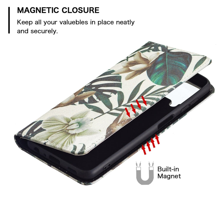 For Samsung Galaxy A22 4G Colored Drawing Pattern Invisible Magnetic Horizontal Flip Leather Phone Case with Holder & Card Slots & Wallet