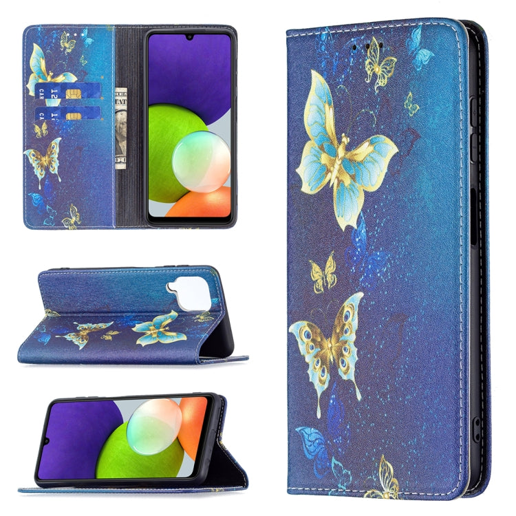 For Samsung Galaxy A22 4G Colored Drawing Pattern Invisible Magnetic Horizontal Flip Leather Phone Case with Holder & Card Slots & Wallet