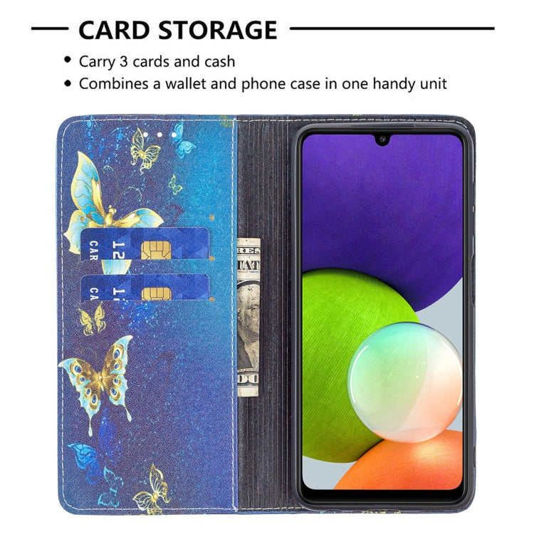 For Samsung Galaxy A22 4G Colored Drawing Pattern Invisible Magnetic Horizontal Flip Leather Phone Case with Holder & Card Slots & Wallet