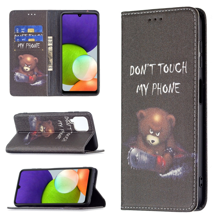 For Samsung Galaxy A22 4G Colored Drawing Pattern Invisible Magnetic Horizontal Flip Leather Phone Case with Holder & Card Slots & Wallet