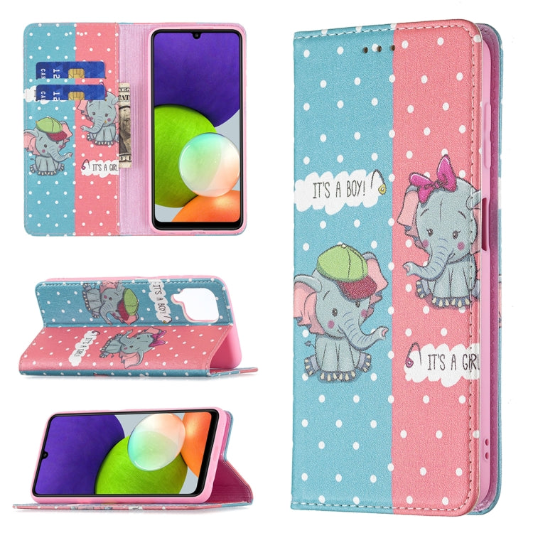 For Samsung Galaxy A22 4G Colored Drawing Pattern Invisible Magnetic Horizontal Flip Leather Phone Case with Holder & Card Slots & Wallet