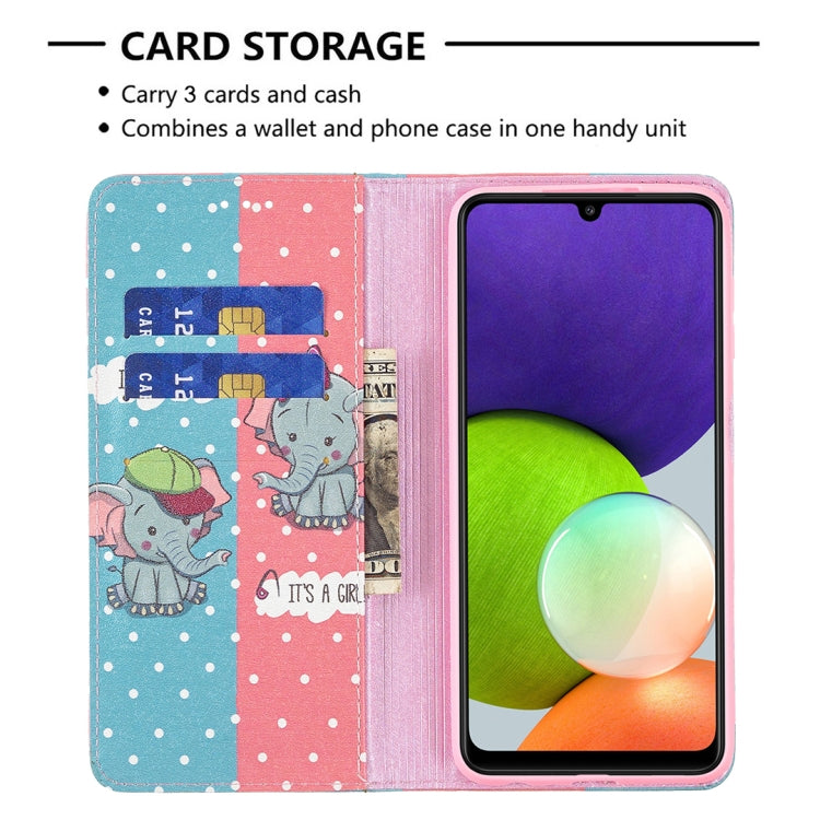 For Samsung Galaxy A22 4G Colored Drawing Pattern Invisible Magnetic Horizontal Flip Leather Phone Case with Holder & Card Slots & Wallet