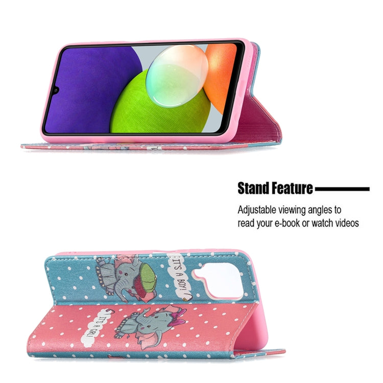 For Samsung Galaxy A22 4G Colored Drawing Pattern Invisible Magnetic Horizontal Flip Leather Phone Case with Holder & Card Slots & Wallet