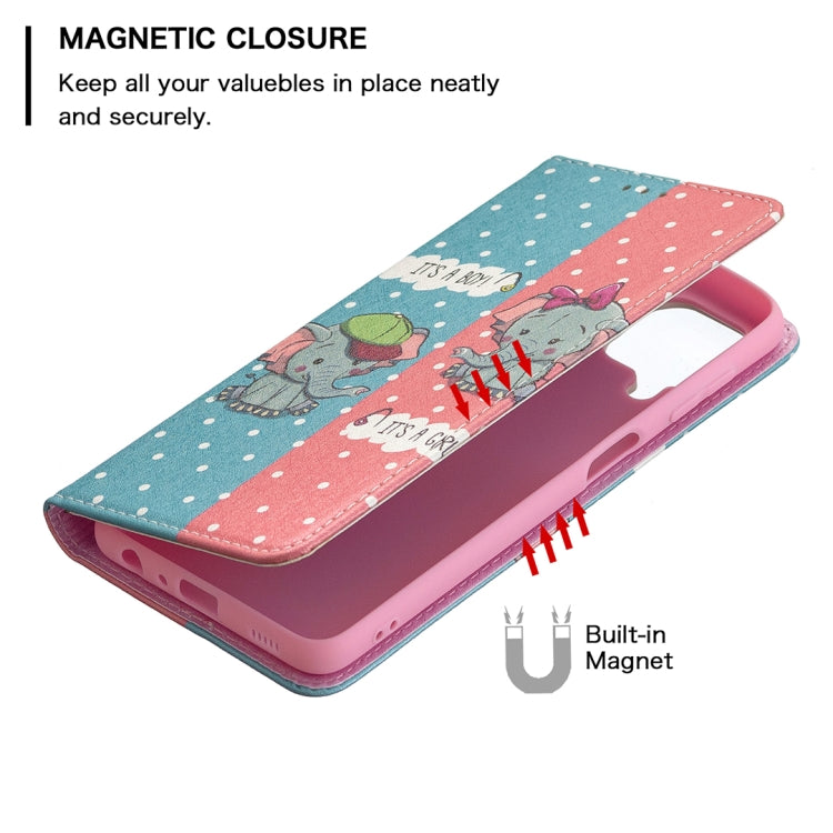 For Samsung Galaxy A22 4G Colored Drawing Pattern Invisible Magnetic Horizontal Flip Leather Phone Case with Holder & Card Slots & Wallet