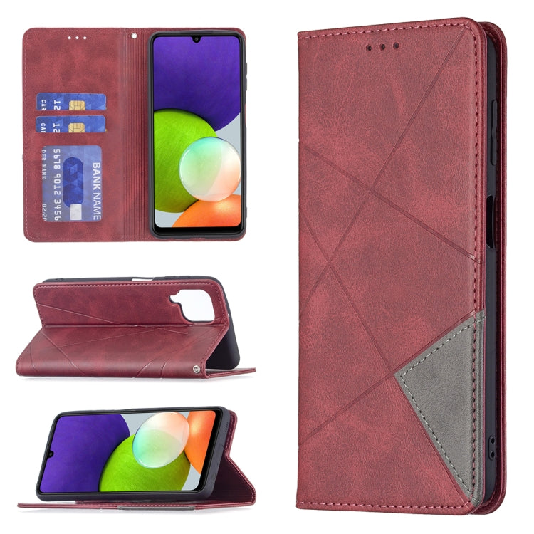 For Samsung Galaxy A22 4G Rhombus Texture Horizontal Flip Magnetic Leather Phone Case with Holder & Card Slots