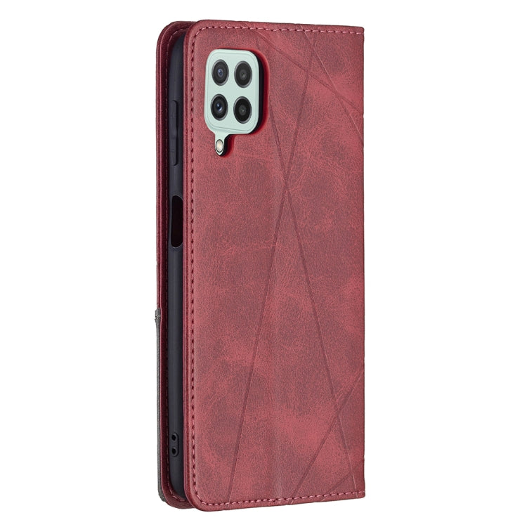 For Samsung Galaxy A22 4G Rhombus Texture Horizontal Flip Magnetic Leather Phone Case with Holder & Card Slots