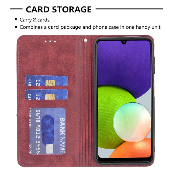 For Samsung Galaxy A22 4G Rhombus Texture Horizontal Flip Magnetic Leather Phone Case with Holder & Card Slots