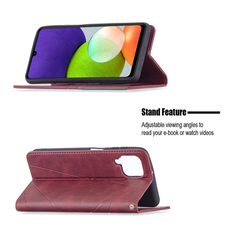For Samsung Galaxy A22 4G Rhombus Texture Horizontal Flip Magnetic Leather Phone Case with Holder & Card Slots